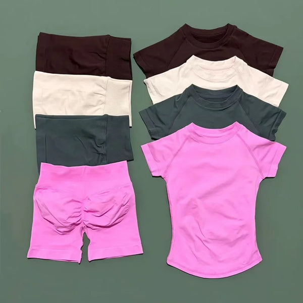 HISTELLO Seamless Impact Gym Set – Short Sleeve Activewear (2PCS)