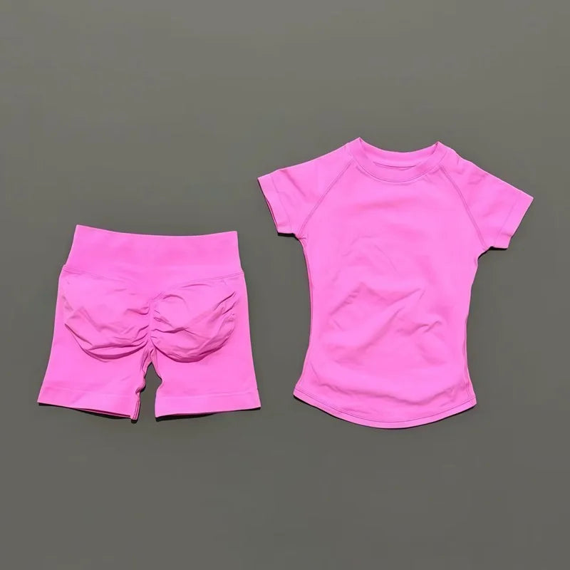 HISTELLO Seamless Impact Gym Set – Short Sleeve Activewear (2PCS)