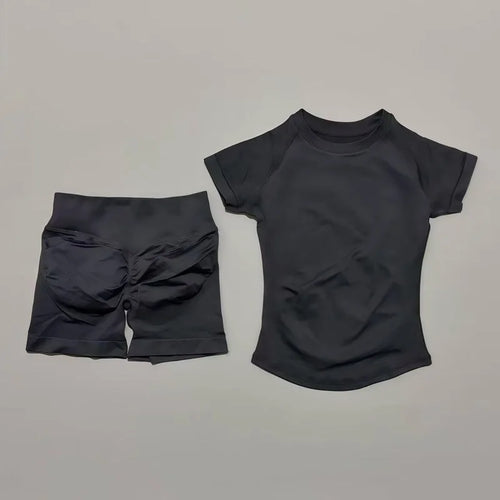 HISTELLO Seamless Impact Gym Set – Short Sleeve Activewear (2PCS)