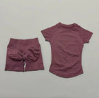 HISTELLO Seamless Impact Gym Set – Short Sleeve Activewear (2PCS)
