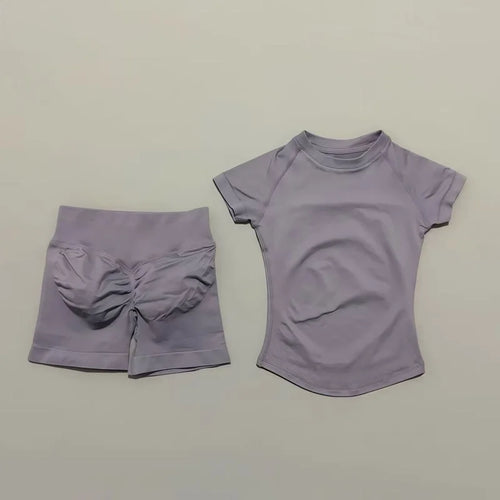 HISTELLO Seamless Impact Gym Set – Short Sleeve Activewear (2PCS)