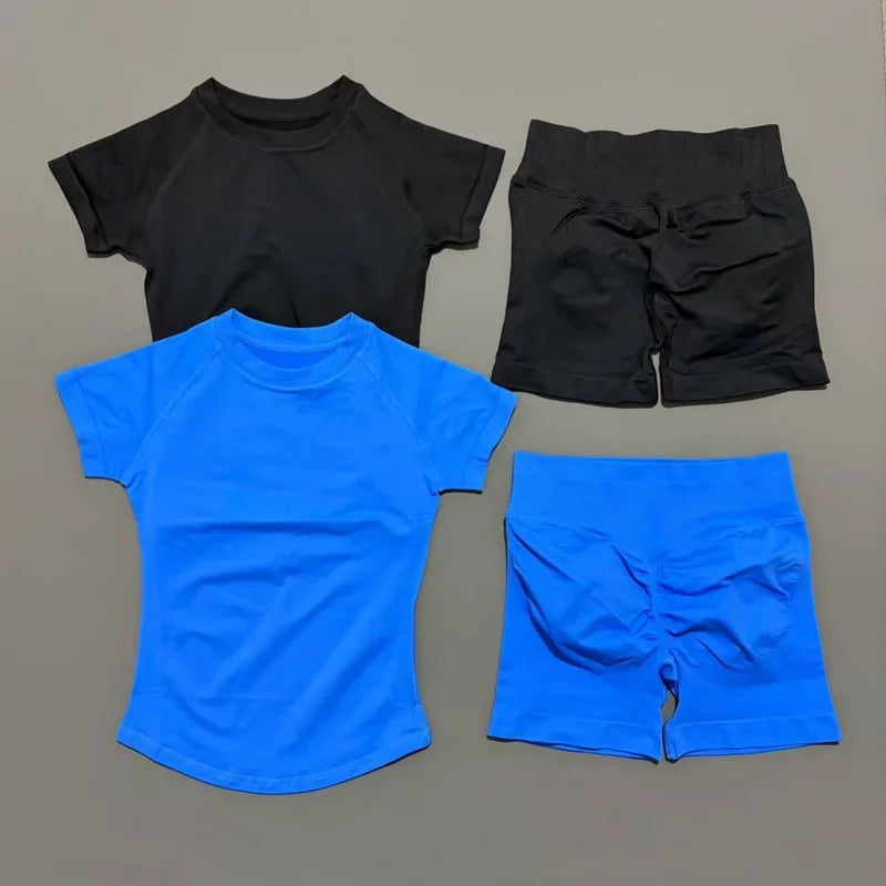 HISTELLO Seamless Impact Gym Set – Short Sleeve Activewear (2PCS)