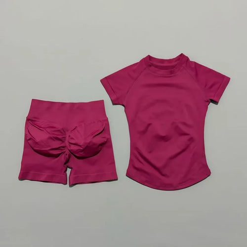 HISTELLO Seamless Impact Gym Set – Short Sleeve Activewear (2PCS)