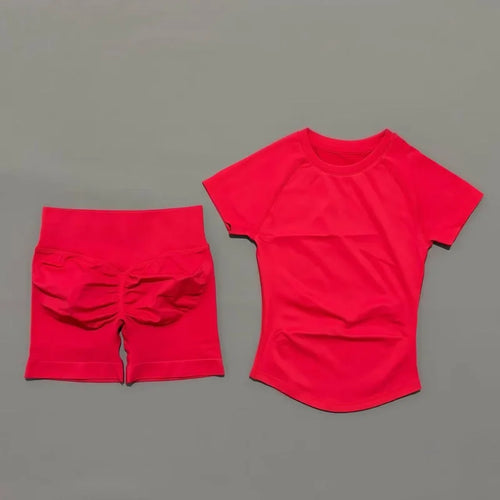 HISTELLO Seamless Impact Gym Set – Short Sleeve Activewear (2PCS)