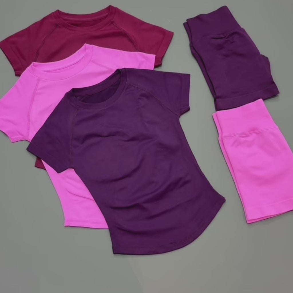 HISTELLO Seamless Impact Gym Set – Short Sleeve Activewear (2PCS)